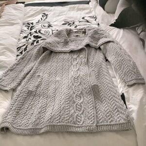 Aran Crafts Gray Cardigan Sweater Cable Knit